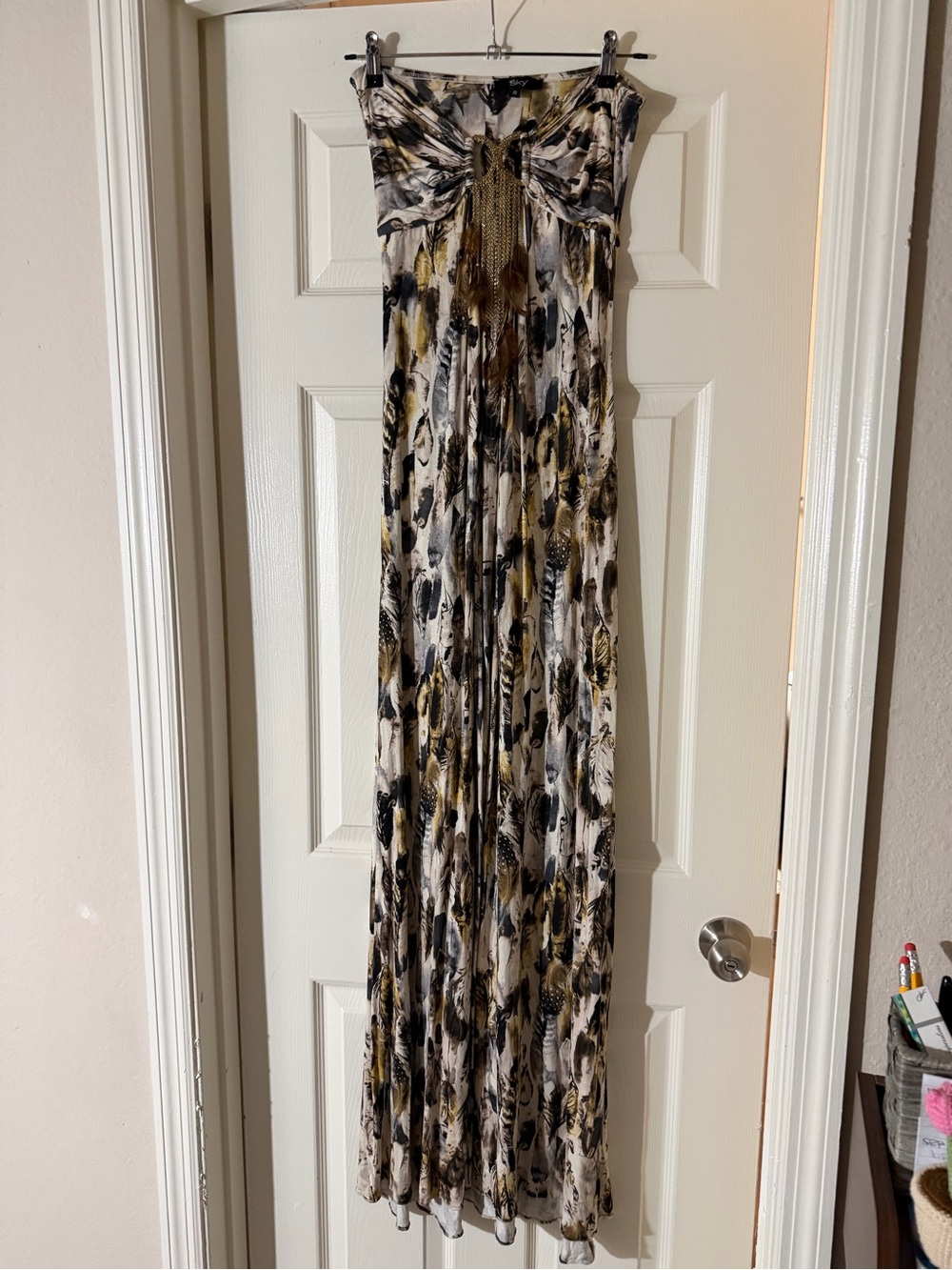 Sky Strapless Maxi Dress in Black, White & Gold